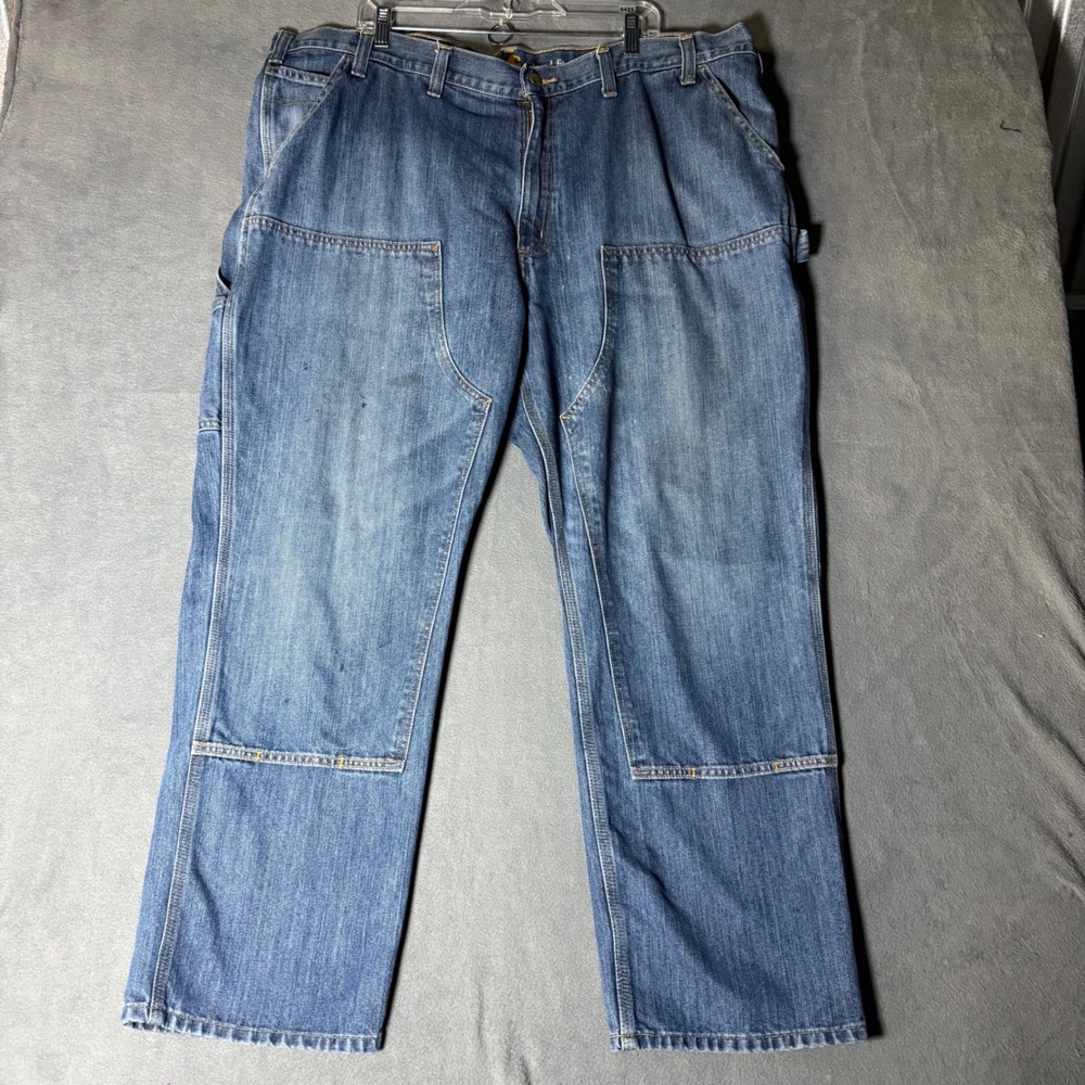 Carhartt Mens Double Front Carpenter Jeans Blue Denim Relaxed Fit 46x30 Workwear